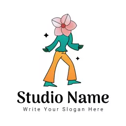 Colorful Flower-Dressed Dancer Celebrating Dance Studio Logo Template