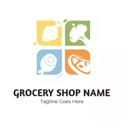 Colorful Food Icons Representing Fresh Grocery Options Logo Template