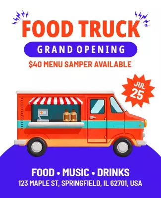 Colorful Food Truck Grand Opening Event Poster Template