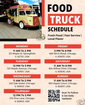 Colorful Food Truck Schedule with Local Flavor Flyer Template