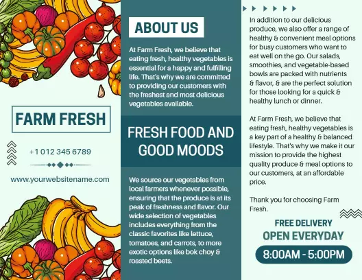 Colorful Fresh Produce Healthy Eating Tri Fold Brochure Template