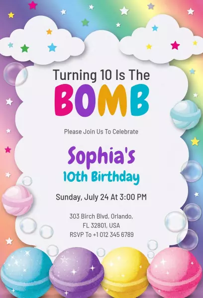 Colorful Fun 10th Birthday Celebration Invitation Template