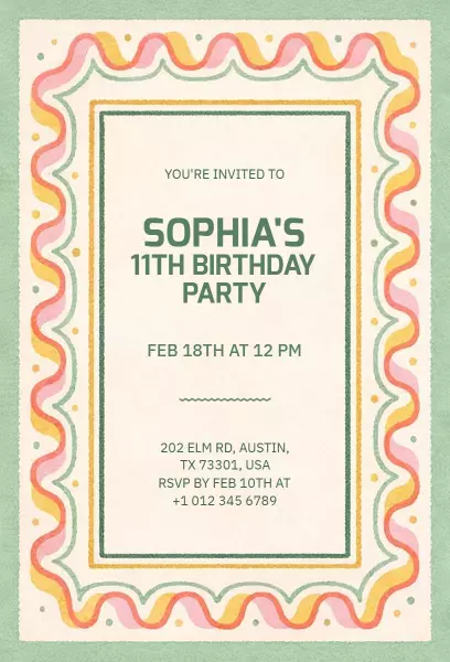 Colorful Fun 11th Birthday Celebration Invitation Template