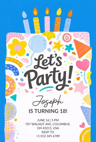 Colorful Fun 18th Birthday Celebration Party Invitation Template