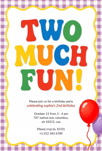 Colorful Fun 2nd Birthday Celebration Invitation Template