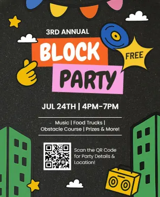 Colorful Fun Block Party with Food Trucks and Music Flyer Template