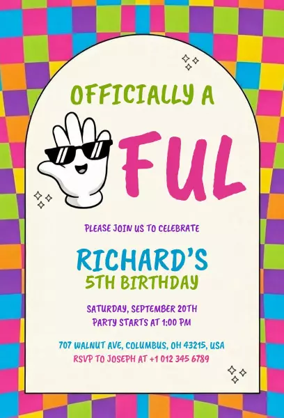 Colorful Fun Children's 5th Birthday Celebration Invitation Template