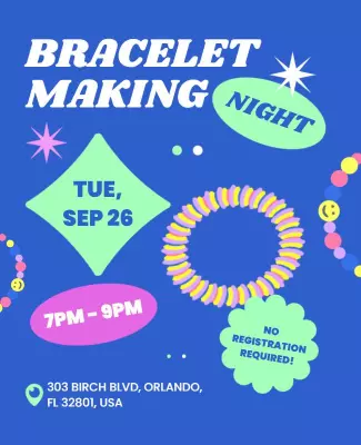 Colorful Fun Crafts Night Bracelet Making Poster Template