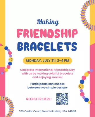 Colorful Fun Friendship Bracelet Making Event Poster Template