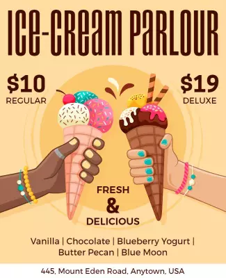 Colorful Fun Ice Cream Parlour with Flavor Variety Poster Template