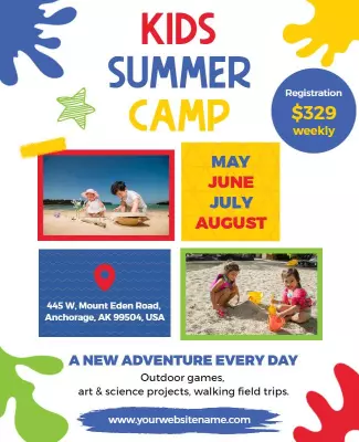 Colorful Fun Kids Summer Camp Adventure Poster Template