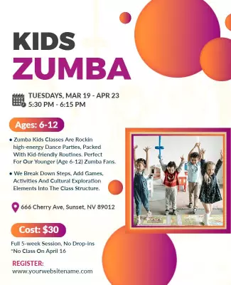 Colorful Fun Kids Zumba Dance Classes Poster Template