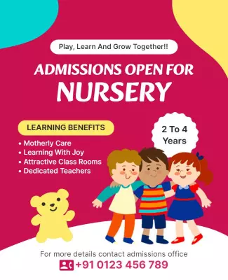Colorful Fun Nursery Admissions Open for Kids Poster Template
