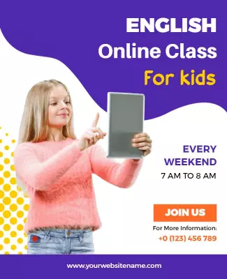 Colorful Fun Online English Class for Kids Poster Template