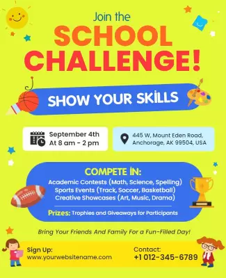 Colorful Fun School Challenge Skills Competition Poster Template