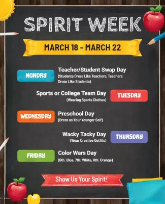 Colorful Fun Spirit Week Activities Celebration Poster Template