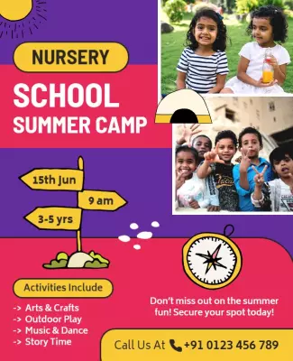 Colorful Fun Summer Camp for Nursery Children Poster Template