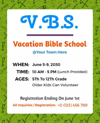 Colorful Fun Vacation Bible School Registration Poster Template