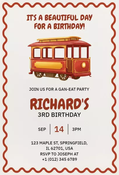 Colorful Gan-Eat Train Theme Birthday Celebration Invitation Template