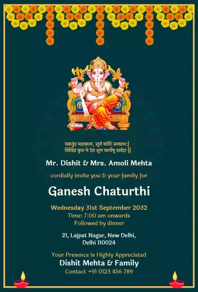 Colorful Ganesh Chaturthi Celebration Family Invitation Template