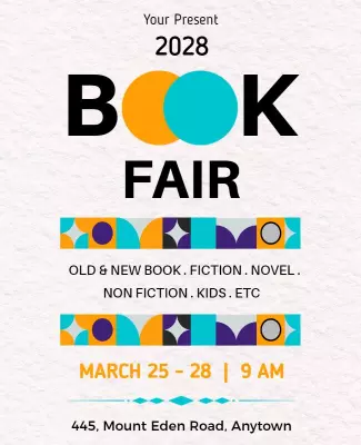 Colorful Geometric Book Fair Announcement Poster Template