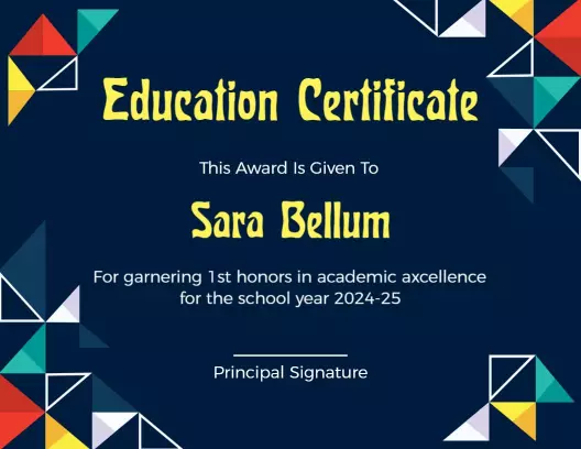Colorful Geometric Design for Academic Excellence Certificate Template