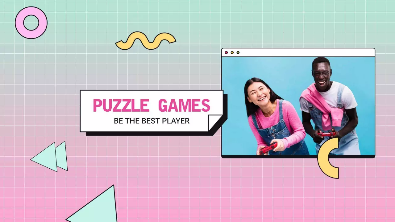 Colorful Geometric Puzzle Games with Joyful Players Banner Template