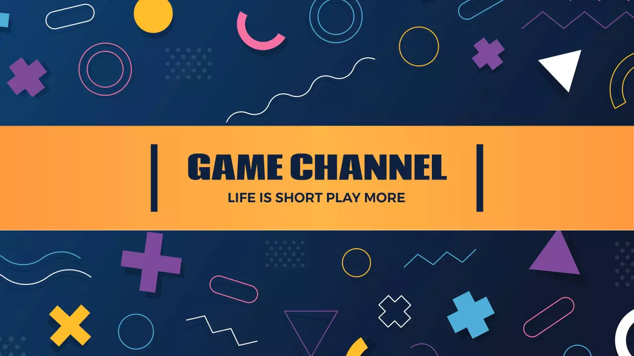 Colorful Geometric Shapes in Orange and Blue Game Banner Template