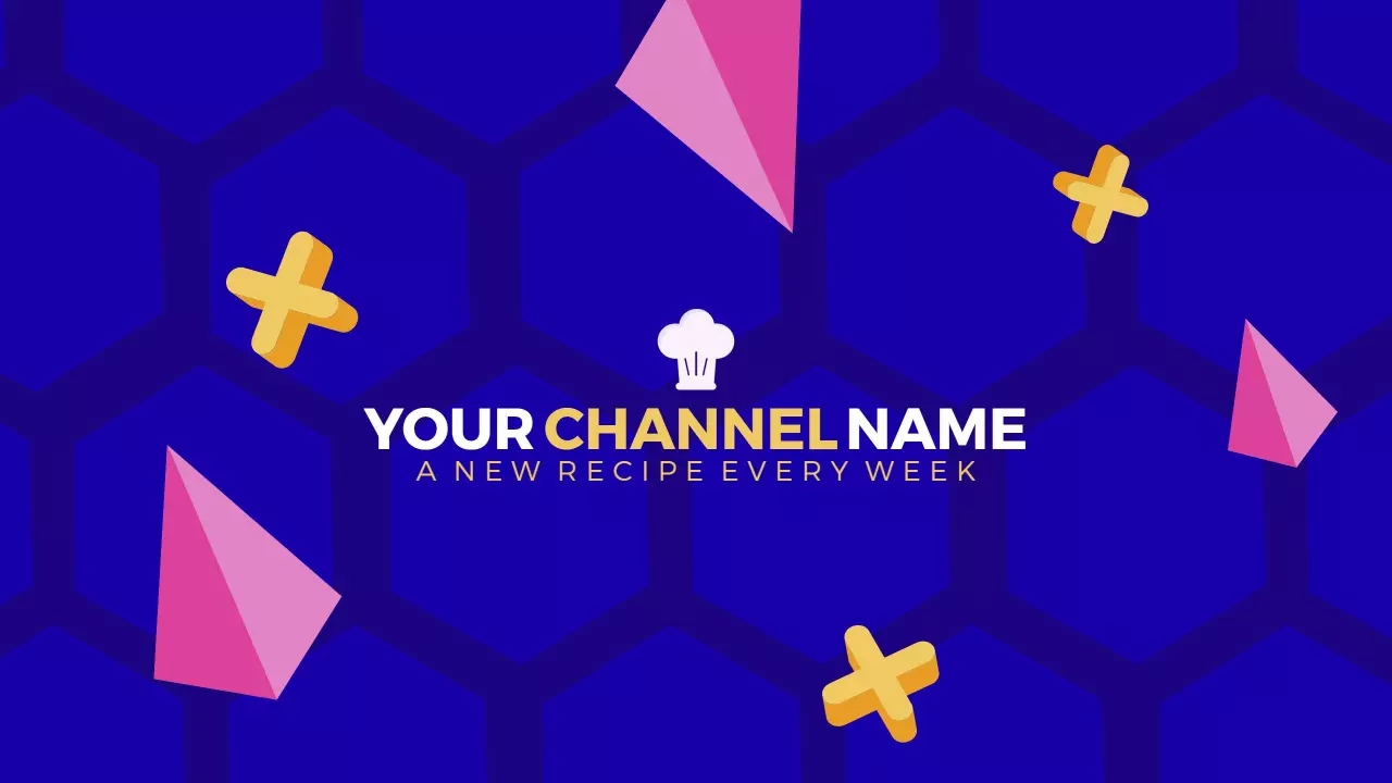 Colorful Geometric Shapes on Deep Blue YouTube Banner Template
