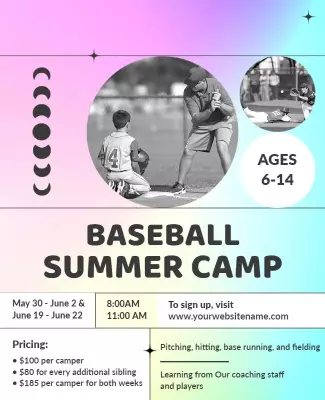 Colorful Gradient Baseball Summer Camp Registration Poster Template