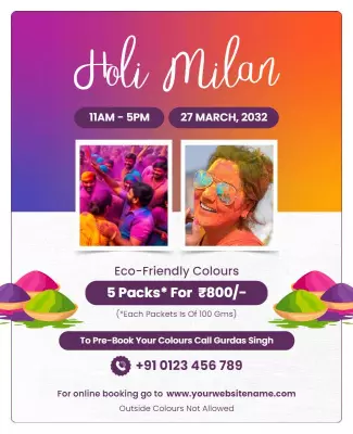 Colorful Gradient Holi Celebration Event Poster Template