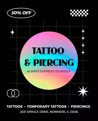 Colorful Gradient Tattoo and Piercing Promotion Poster Template