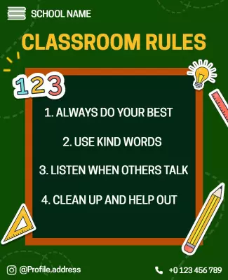 Colorful Green Classroom Rules Educational Poster Template