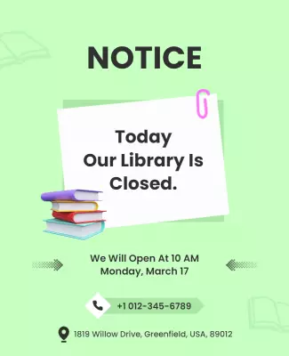 Colorful Green Library Closure Notice Poster Template