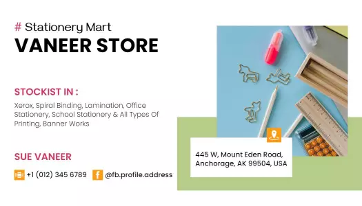 Colorful Green School Supplies Education Business Card Template