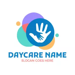 Colorful Handprints and Shapes Representing Daycare Logo Template