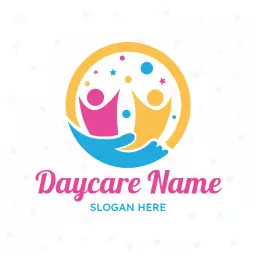 Colorful Hands Supporting Happy Children in Daycare Logo Template