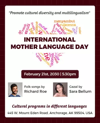 Colorful Heart Design for International Mother Language Day Poster Template