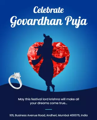 Colorful Heart-Shaped Govardhan Puja Celebration Poster Template