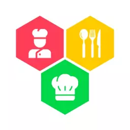 Colorful Hexagonal Icons Representing Culinary Catering Logo Template