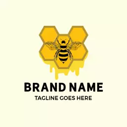 Colorful Honeycomb and Bee Symbol Representing Honeybee Logo Template