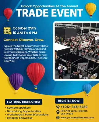 Colorful Hot Air Balloon Trade Event Networking Poster Template