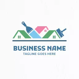 Colorful House Design Featuring Painting Tools for Drywall Logo Template
