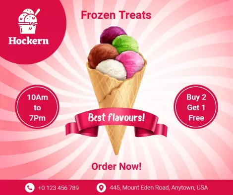 Colorful Ice Cream Cone with Best Flavours Promotion Ad Template