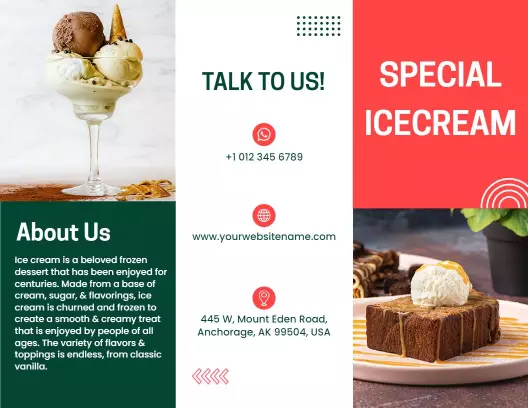 Colorful Ice Cream Flavors Menu with Fun Dessert Images Brochure Template