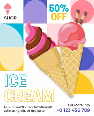 Colorful Ice Cream Sale with 50% Off Poster Template