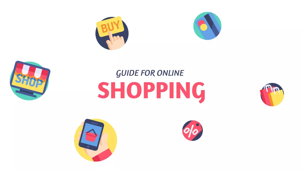 Colorful Icons for Online Shopping Guide YouTube Banner Template