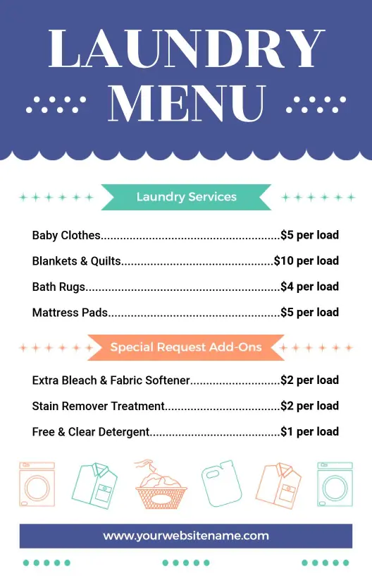 Colorful Icons Themed Laundry Pricing Menu Template