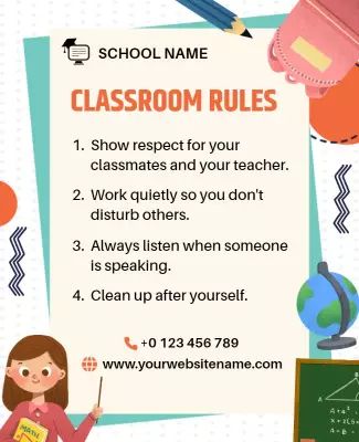 Colorful Illustrated Classroom Rules Educational Poster Template