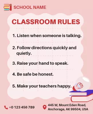 Colorful Illustrated Classroom Rules Poster Template